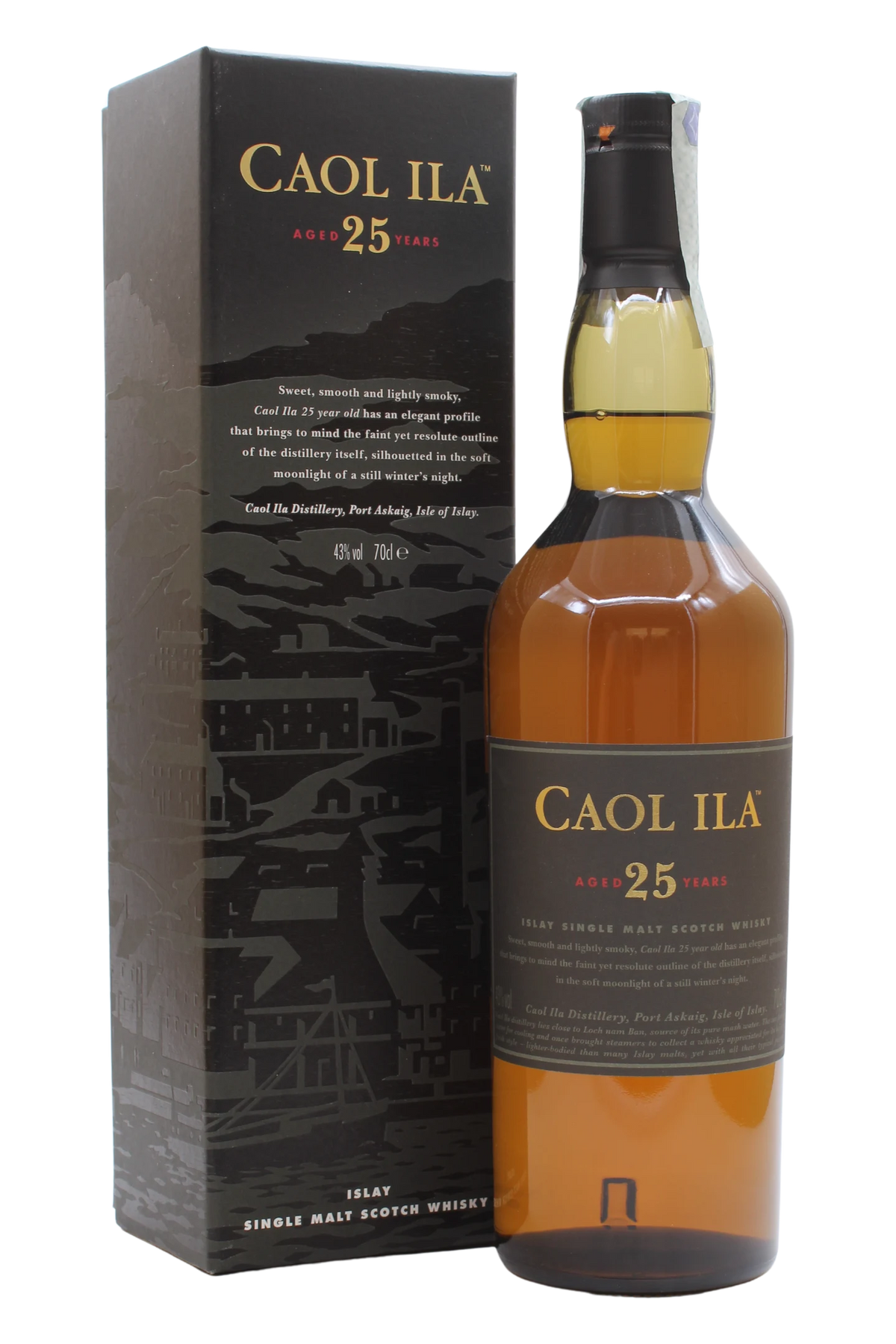 Bottiglia di Caol Ila 25 anni Islay Single Malt Scotch Whisky con astuccio