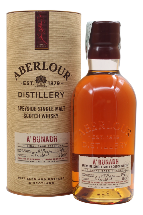 Bottle of Aberlour A'bunadh batch 078 with canvas-style tube