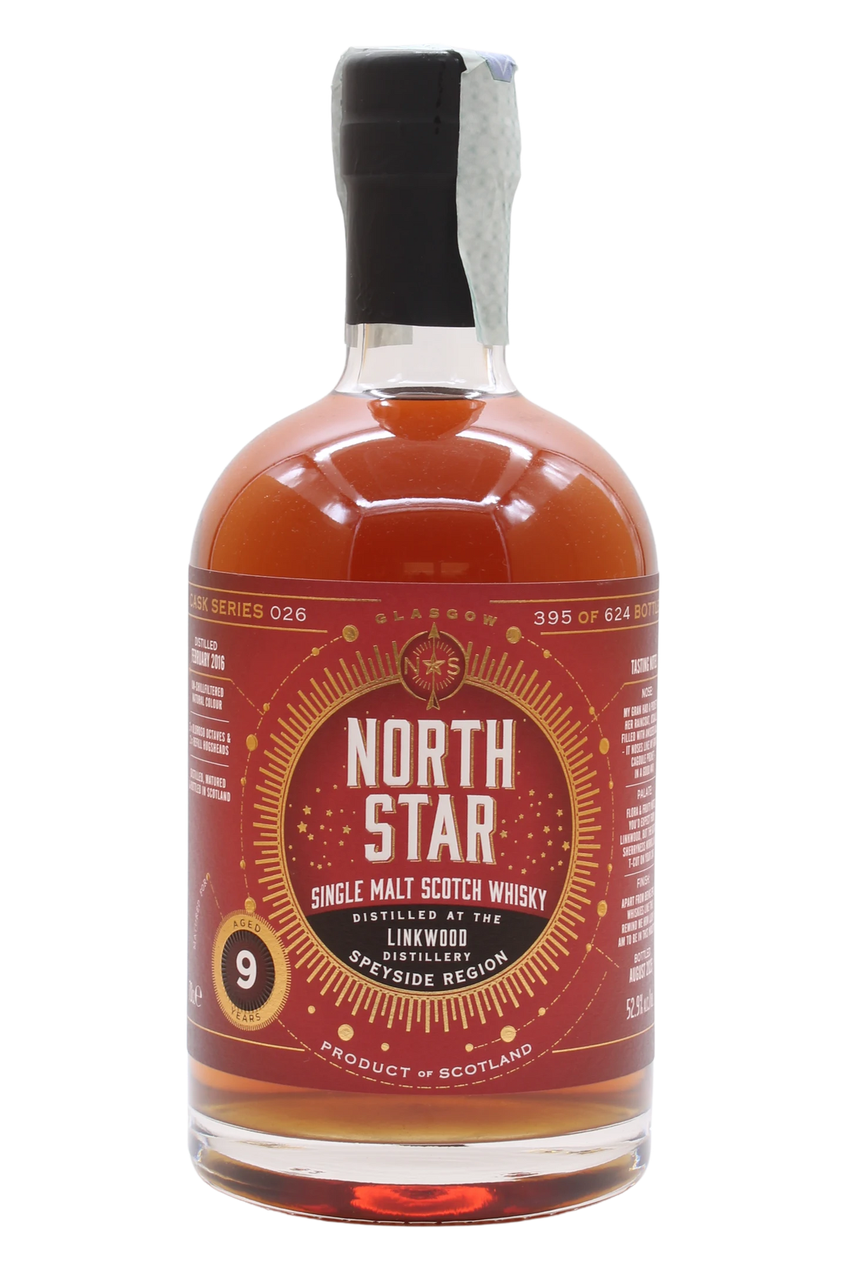 Bottiglia di Linkwood 9 anni 2016 North Star Spirits con etichetta rossa