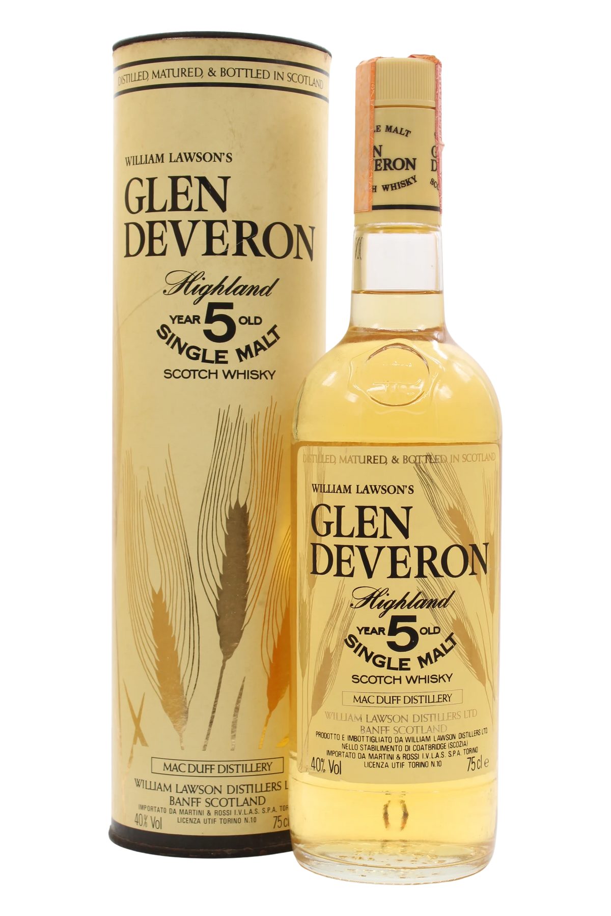Bottiglia di Glen Deveron 5 anni William Lawson's con tubo originale