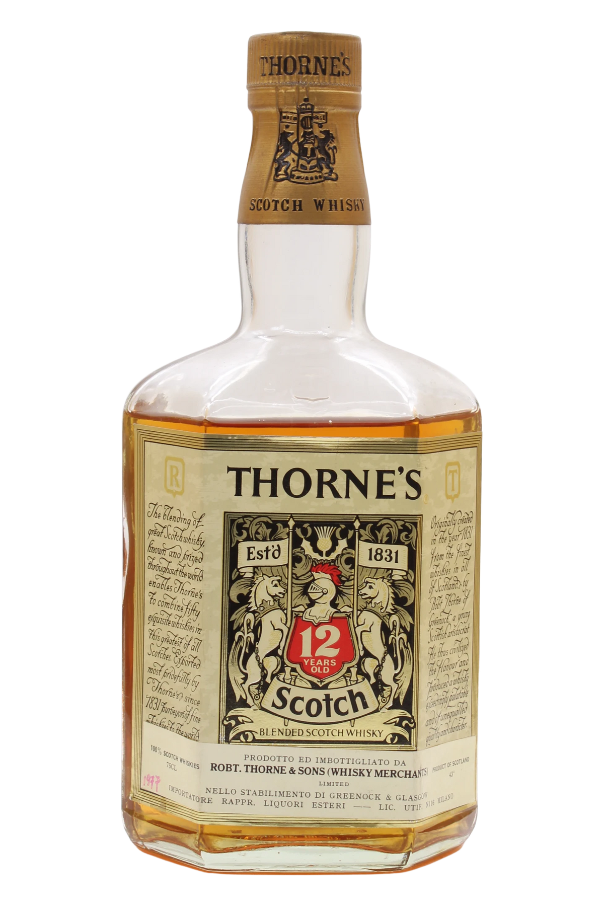 Bottiglia di Thorne's 12 anni Blended Scotch Whisky di Robt. Thorne & Sons