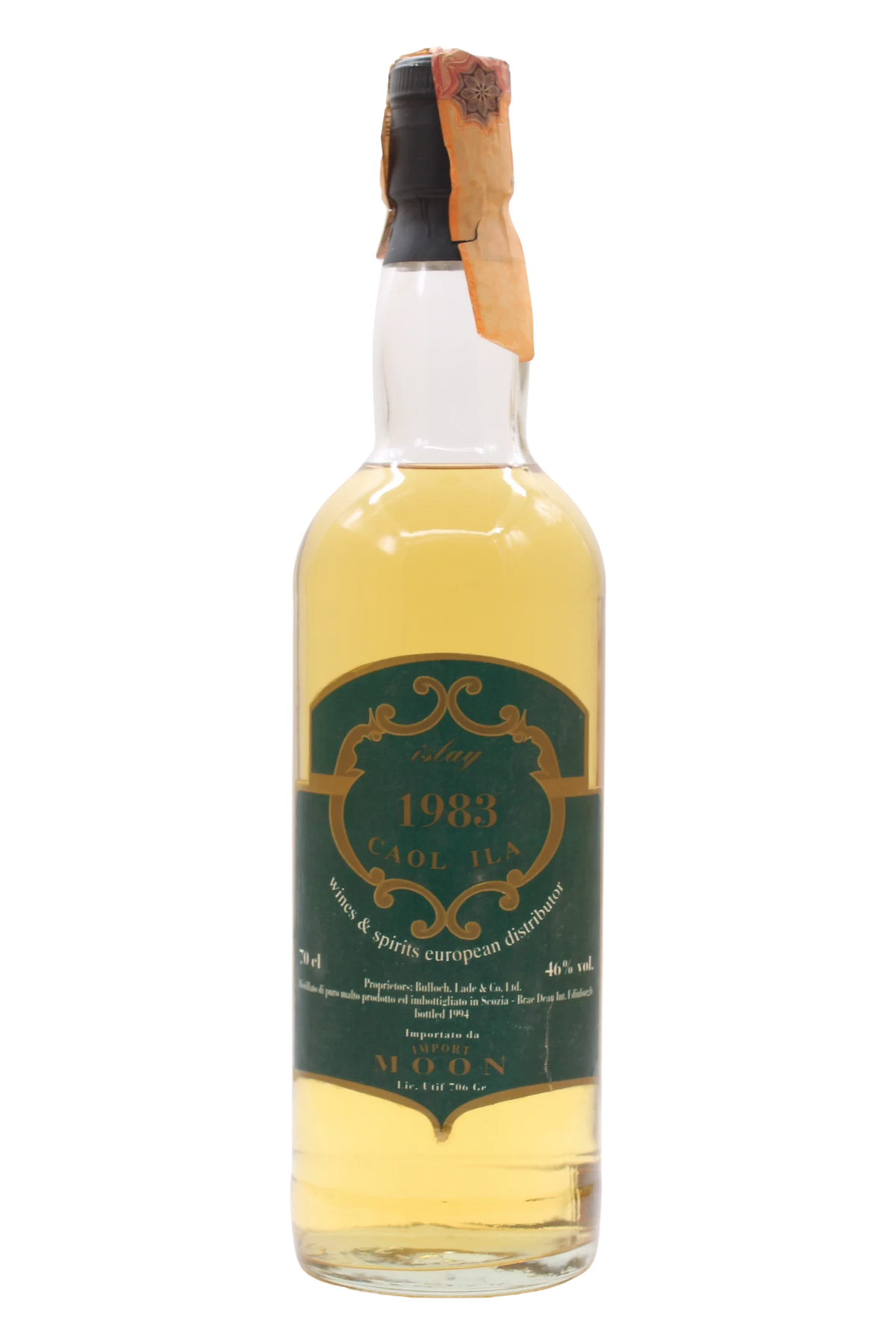 Bottiglia di Caol Ila 1983 Moon Import con etichetta verde e oro